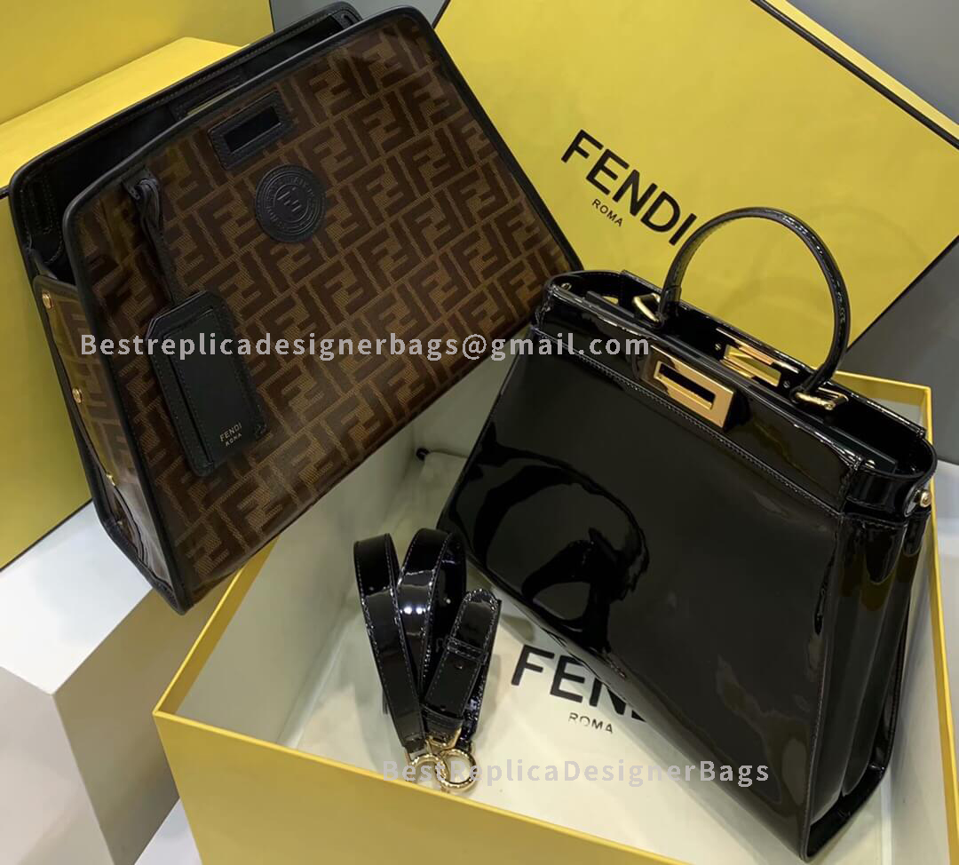 Fendi Peekaboo Iconic Medium Black Patent Leather Bag 8605M